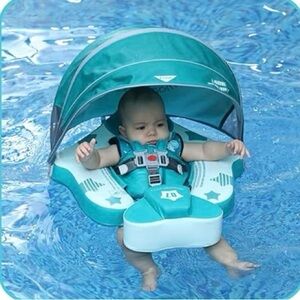 Grow With Me Teal Airplane Baby Toddler Pool Float with Fin Swimmer